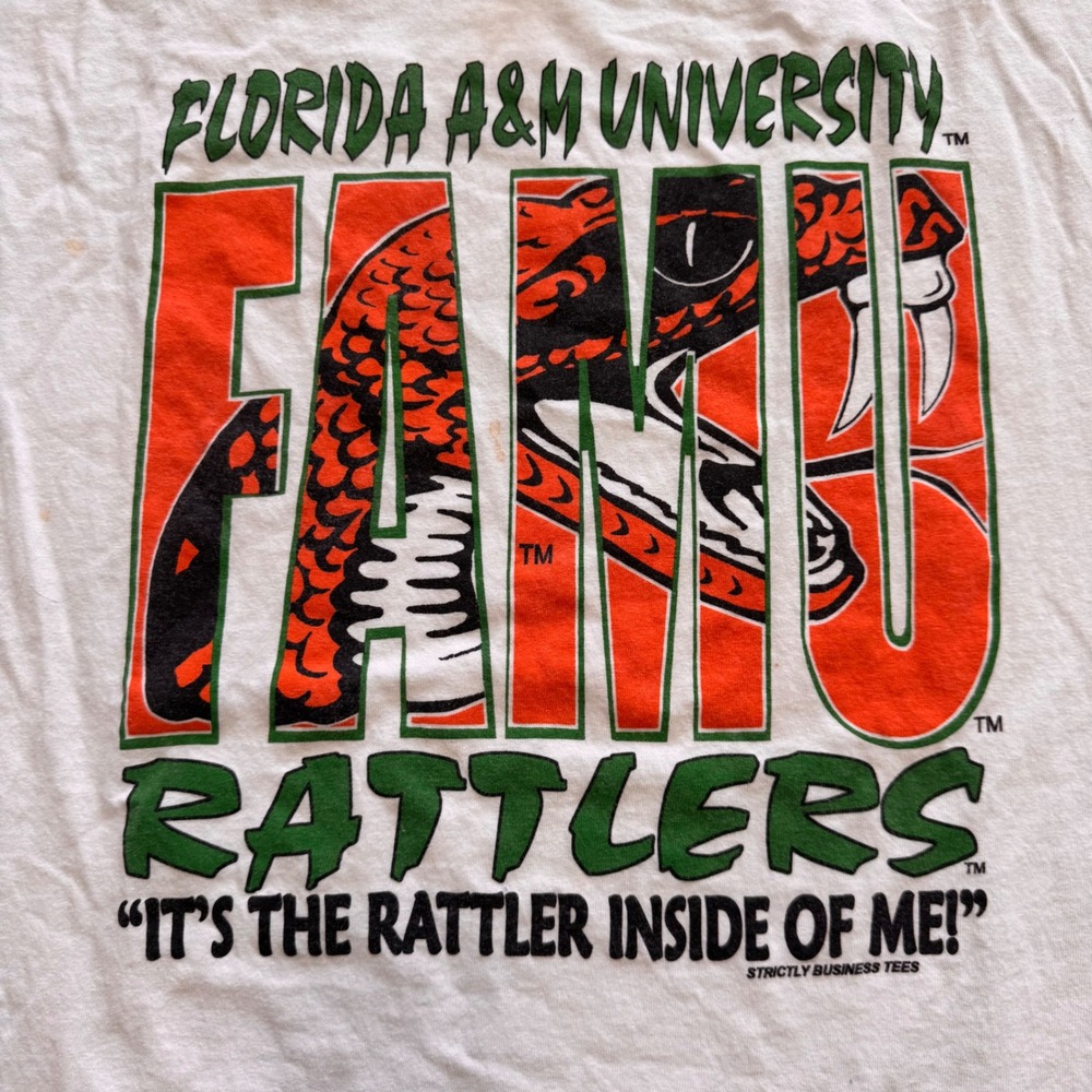 Vintage Florida A&M University FAMU Rattlers White Graphic T-Shirt Mens 2XL - Picture 2 of 8